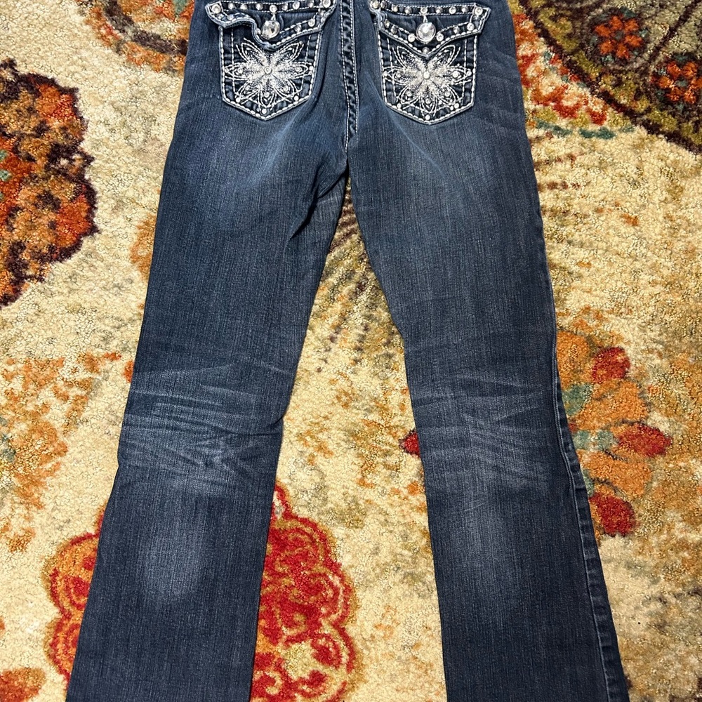 L.A. Idol Dark Blue Boot Cut Jeans with Embellished Pockets